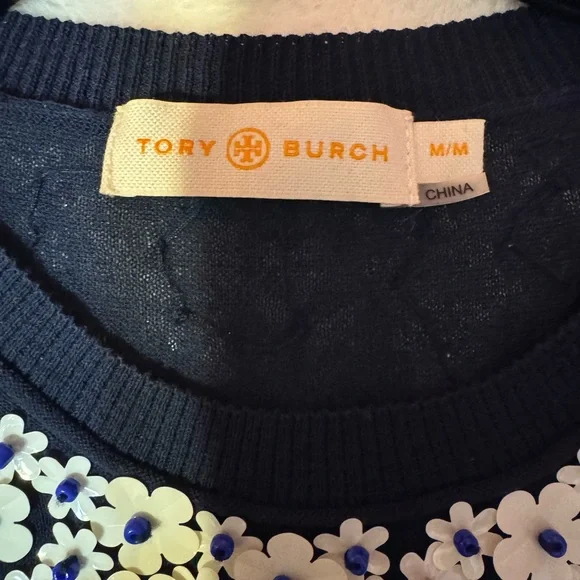 Tory Burch Black Top with White Floral Accents - Picture 5 of 14